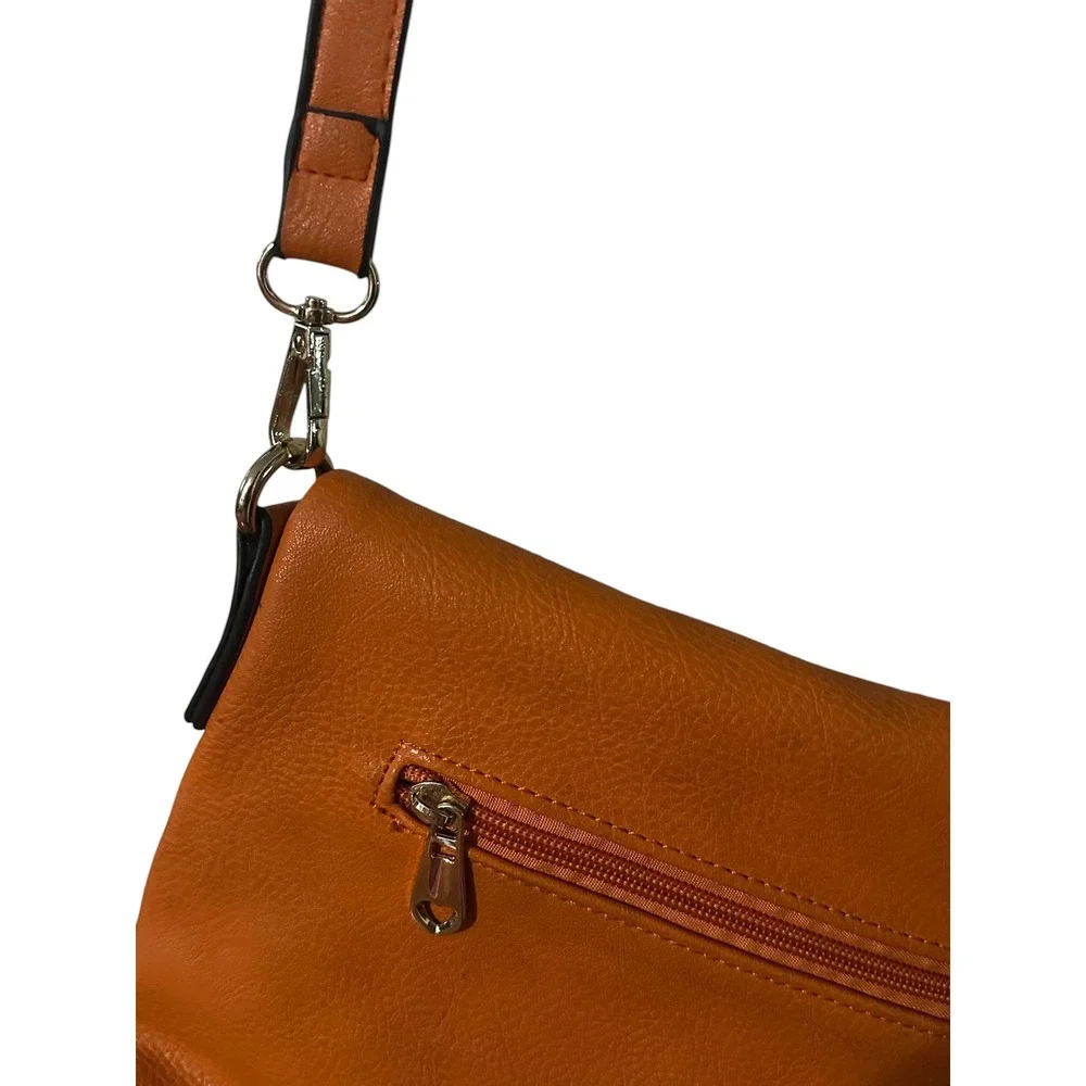 Michael Kors Burnt Orange Pebbled Leather Foldover Crossbody Bag Gold Hardware